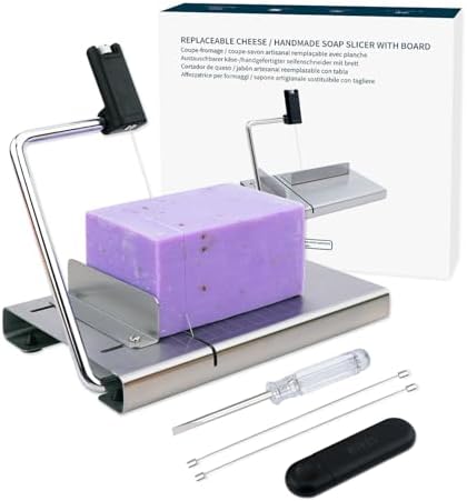 KITCHENDAO Replaceable Wire Soap Cutter,Stainless Steel Tightness Adjustable Soap Slicer with Thickness Guide, Non-Slip Base, with 2 Extra Wires and 1 Screwdriver