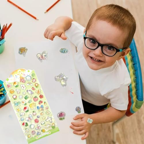 3D Cute Stickers Cartoon Butterfly Flowers Green Fruit Puff Stickers Kawaii Mini Puffy 3D Reusable Puffy for Scrapbooks Planner Journals Laptops Phone Case Decoration