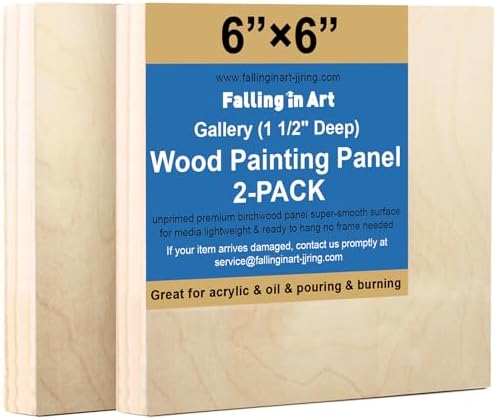 Falling in Art 2 Pack 6x6 Gallery Unfinished Wooden Canvas Panels | Birch Wood Panels Kit, 1 1/2" Deep Art Cradle Boards for Painting, Pouring, Burning,Epoxy Resin, Laser Engraving Cutting