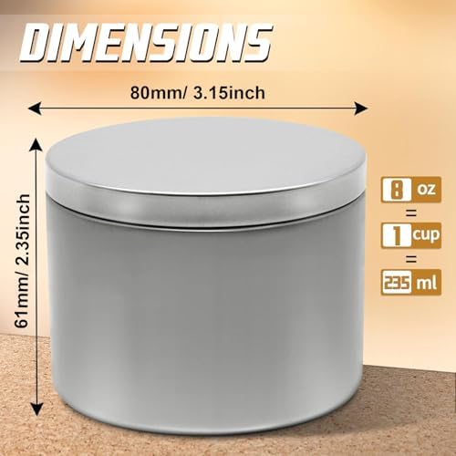 24-Pack 8oz Candle Tins with Lids, Metal Candle Jars for Candle Making, Empty Containers Vessels Bulk for Small Business & Beginners DIY Storage -Silver