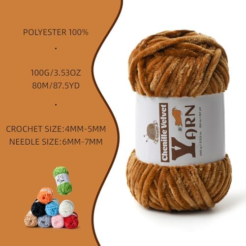 Chenille Crochet Brown Yarn 3 Pack