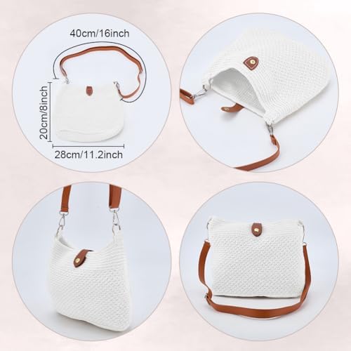 ACRNIGHEET Crochet Bag Kit for Beginners Adults Crochet Purse for Women DIY Tote Bag Making Kit with Step-by-Step Tutorials Knitting Supplies for Adults Crafts Boho Gift Idea (White)