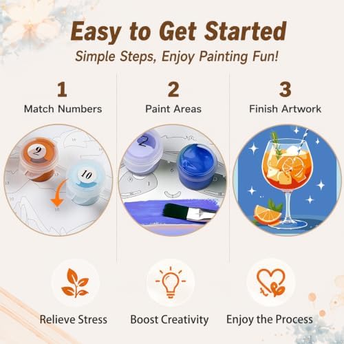 AUKELHJ 4 Pack Framed Paint by Numbers Kit for Adults, Cocktail, 8x12 inch | Paint by Number for Adults, Beginner Friendly, Framed Canvas, Easel Included, Fun and Relaxing, Gifts Box, Home Wall Decor