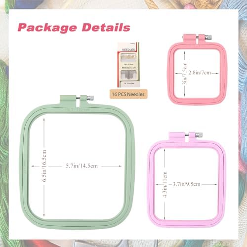 MUFEKUM Square Embroidery Hoops, Cross Stitch Hoop and ABS Plastic Embroidery Hoops for Sewing, Needlework, Cross Stitch, Embroidery Projects (3PCS-3", 4.3", 6.5")