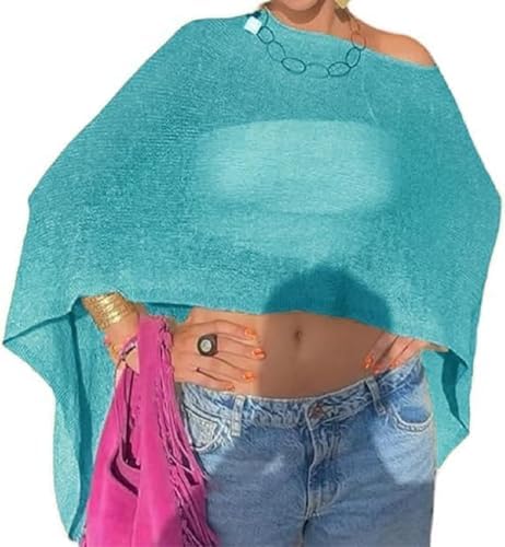 Women Sheer Poncho Shawl Top Lightweight Knit Pullover Beach Cover Up Tops