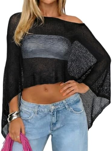 Women Sheer Poncho Top Knit Crochet Irregular Shrug Bolero Shawl Lightweight See Through Beach Cover Up