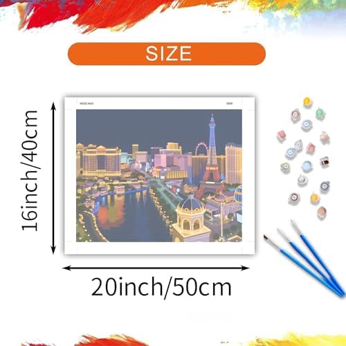 ARNLRDYA Las Vegas Night View Paint by Number Kits, Cityscape Paint by Numbers for Adults, Modern Picture Canvas Painting Set, Travel Scenery Acrylic Painting for Gift Home Decor(16×20inch, Unframe)