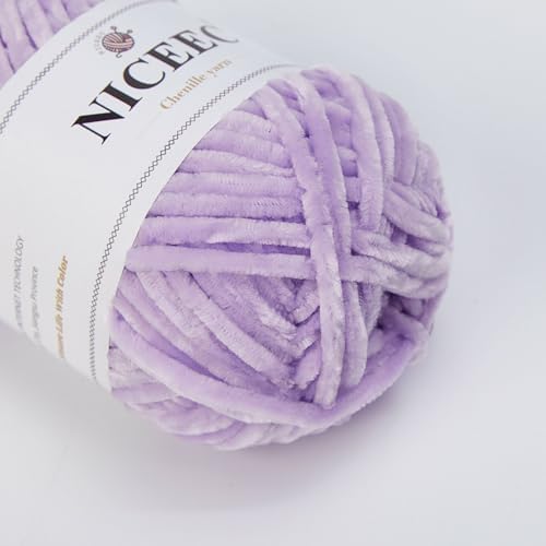 NICEEC 3 Skeins Soft Chenille Yarn 3 x85m (3X 93yds, 3X 50g)_Light Purple