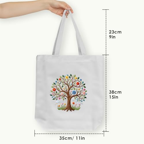 ERKOON Embroidery Canvas Tote Bag for Beginners, Needlepoint Arts Crafts Cross Stitch Kits for Adults Including Stamped Embroidery Bag with Hoops, Needle, Instruction and Color Threads (Tree)