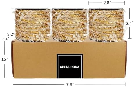 Artisanal Yarn Collection Multifiber Fancy Yarn with Golden Shimmering Threads for Knitting Crocheting Crafts DIY, Set of 3 Rolls (Royal Gold)