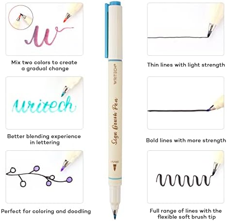 WRITECH Arts Sign Brush Pen: Water Based Vintage Assorted Colors Ink 12ct