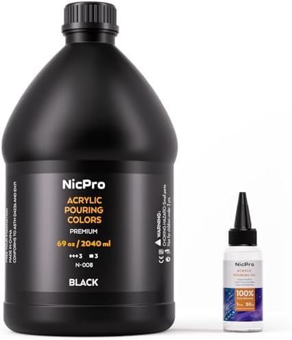 Nicpro Jet Black Color Acrylic Pour Paint, 69oz Pre-Mixed Pouring Paint