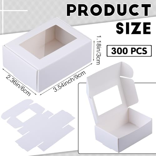 Zonon 300 Pcs Soap Boxes for Homemade Packaging, Mini Kraft Boxes with Window for Bakery Candy Soap Making Gift Packaging, 3.7x2.6x1.4 Inch (White)