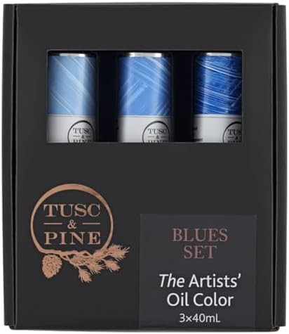 Tusc & Pine Artist Oil Paint - 40 ml Set of 3 - Assorted Blues Colors - Non-Yellowing, Maximum Pigment Load, Small Batch Milled Oil Paints Developed for Professional Artists