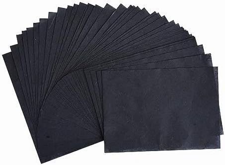 A5 50 Sheets Natural Fiber Mulberry Tree Mulberry Paper Sheets Art Tissue Washi Paper Design Craft Art Origami Suppliers Card Making 8.3" x 5.8". (Black, A5)