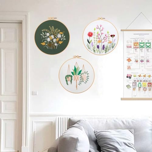 Offizon 3 Sets Embroidery Kit for Beginners Adult DIY Cross Stitches