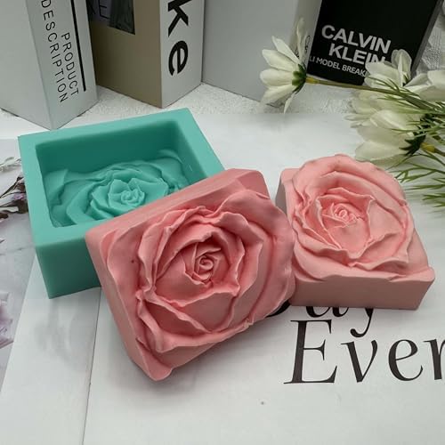 Rose Bud Soap Mold Beautiful Rose Flower Blossom Silicone Mold for Rectangle 100grams Soap Bar Lotion Bar Making DIY Handmade Soap Making Molds Silicone Mould for Candle Resin Art Craft Making