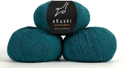 100% Baby Alpaca Yarn for Knitting & Crocheting - Set of 3 Skeins of Premium Yarn DK - Lightweight, Hypoallergenic & Thermal Peru Made - Ideal for Delicate Projects (M023 - Turquoise Blue)