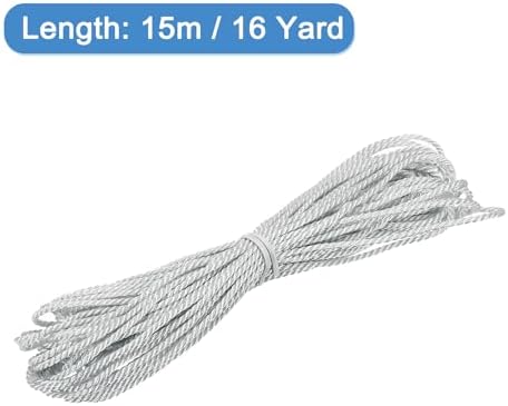 MECCANIXITY Twisted Cord Trim, 16 Yard 2mm 3-Ply Twine Braided Rope Shiny Thread String for Craft Gift Bag Curtain Christmas Decor, Silver Grey - 15m