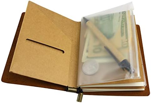 WANDERINGS Clear Zipper Case and Kraft Card Holder for Refillable Travel Journals - 3.5" x 5" (9 x 12.5cm) - Pocket / Passport Size