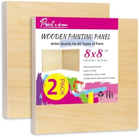 2 Pack 8x8 Basswood Wood Canvas Panels – Studio 3/4'' Deep Cradle Wood Art Boards for Pouring Art, Crafts, Oil & Resin Art - Sturdy Wood Painting Boards for Artists and DIY Crafters