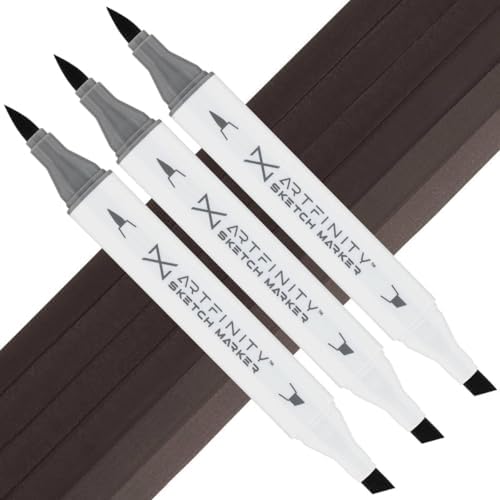 Artfinity Sketch Markers - Set of 3 - Warm Gray 7 WG7, Vibrant, Professional, Dye-Based Alcohol Markers for Artists, Drawing, Travel, & More