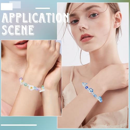 SUNNYCLUE 1 Box 150Pcs 6 Sets Flower Bracelet Making Kit Plumeria Flowers Beads with 10m Crystal String Summer Hawaii Ocean Beach Moonstone Beads for Jewelry Making Adults Supplies Adults Beginner