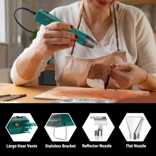 350W Heat Gun 2-Temp 392°F/662°F Hot Air Gun for Crafts & Shrink Tubing | 1.5s Fast Heat , Overload Protection, 6.56ft Cable, 2 Nozzles for Vinyl Wrap, Epoxy, Shrink Tubing, Crafting & DIY