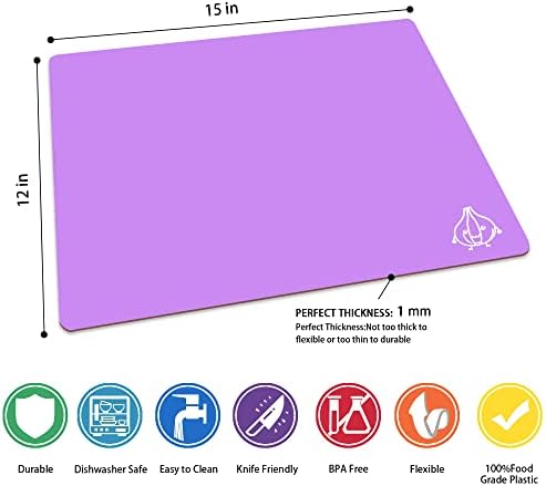 ZVP Plastic Cutting Boards for Kitchen, Flexible Cutting Mats, Gradient Purple Chopping Boards with Food Icon, Non-Slip, Non Porous, BPA Free, Dishwasher Safe