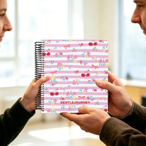 Hardcover Sketchbook,7.2"x8.3"Spiral Bound Drawing Pad, Bow&Cherry Floral