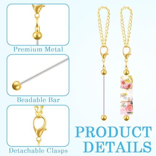 16PCS Beadable Keychain Bar Bulk, Metal Blank Beaded Keychain Bar for Beads DIY Crafts Charms Jewelry Making Supplies