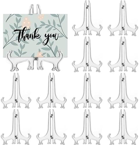 LonlyEagle 12 Pack 4 Inch Clear Plastic Easels or Stand/Plate Holders to Display Pictures or Other Items at Weddings, Plate Stands for Home Decoration, Birthdays, Tables