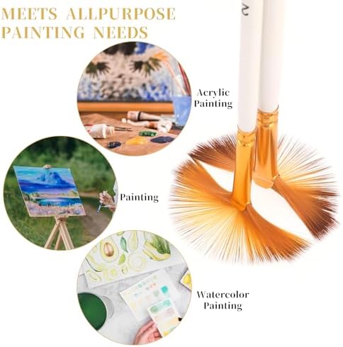 5 Pcs Fan Paint Brushes Set Acrylic Paint Brushes Set Professional Soft Anti-Shedding Nylon Hair Fan Paint Brush with Long Wood Handles for Acrylic Painting, Oil Watercolor Painting