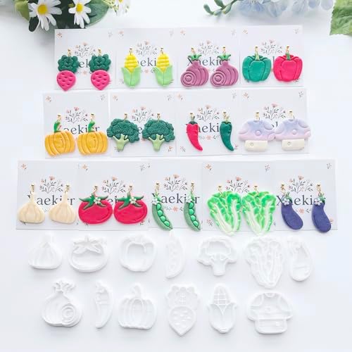 Vegetable Polymer Clay Cutters Set, Garden Clay Cutters with Pumpkin, Mushroom, Corn and Vegetable Shapes, Polymer Clay Molds, Clay Earring Cutters for DIY Jewelry Making