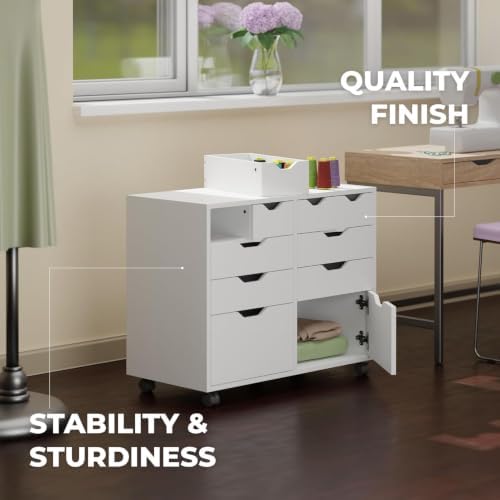 Winsome Halifax Tall Mobile Storage Cabinet, White, 2 Door 4 Drawer