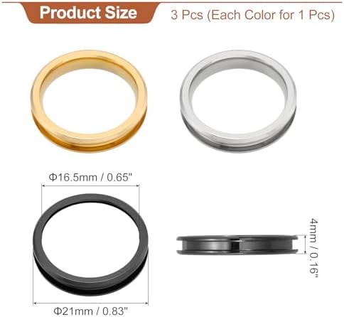 MECCANIXITY 3 Pcs Titanium Steel Ring Blank, 4mm Width Grooved Inlay Ring Blanks for Jewelry Making DIY Craft Supplies(Black/Gold/Silver, Size 6)