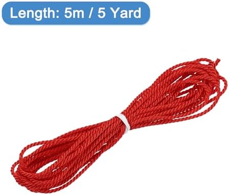 MECCANIXITY Twisted Cord Trim, 5 Yard 1mm 3-Ply Twine Braided Rope Shiny Thread String for Craft Gift Bag Curtain Christmas Decor, Bright Red - 5m