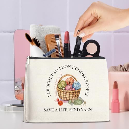Crochet Makeup Bag Christmas Gift - Funny Save a Life Send Yarn Cosmetic Bag Knitting Gifts for Crochet Lovers Knitters