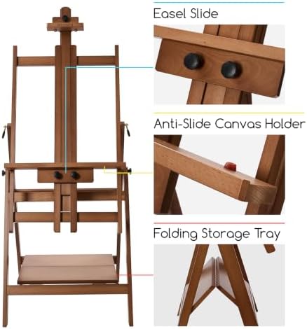 MEEDEN Large Studio Artist Easel: Heavy Duty H-Frame Easel for Painting | Wooden Artists Easel - Convertible Easel - Collapsible Floor Art Easel Stand for Adult, Craft, Office & Studio Walnut