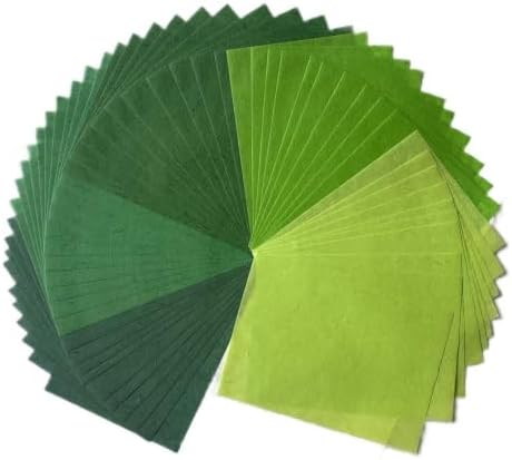 A5 50 Sheets Natural Fiber Mulberry Tree, Mulberry paper Sheets Square Origami, Arts Folding Craft, Decoration, Paper for DIY Crafts. 8.3" x 5.8" ( Green Tone A5)