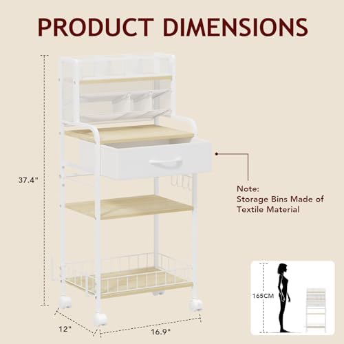 Homsorout Art cart, 3 Tier Rolling Cart - Utility Cart with Storage Drawer and Wheels, Versatile Art & Craft Organizer for Home, Office, or Studio Ideal for Storing Brushes, Paints （ White）