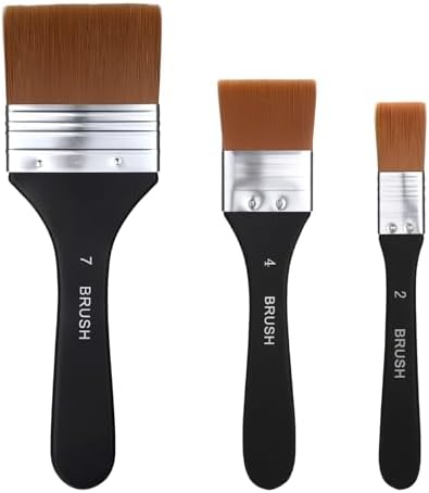3Pcs Wide Flat Acrylic Paint Brushes for Acrylic Painting Large Nylon Artist Paintbrushes Art Varnish Brush for Oil Watercolor Varnish Canvas Painting
