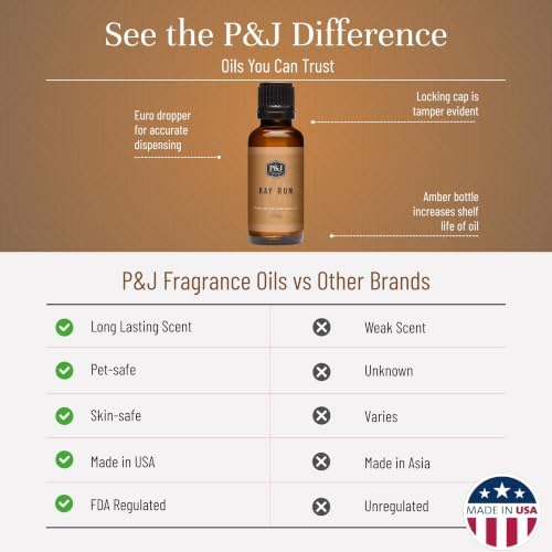 P&J Trading Fragrance Oil | Bay Rum Oil 30ml - Candle Scents for Candle Making, Freshie Scents, Soap Making Supplies, Diffuser Oil Scents