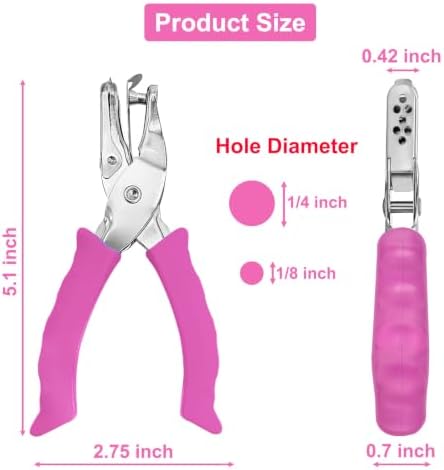 Single Hole Punch 2 Pack, 1/4" and 1/8" Hole Punch with Soft Grip Pink
