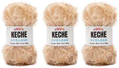 Eyelash Fun Fur Yarn - Premium Soft Crochet Yarn DIY Hand Knitting 100% Polyester 175 Yds 3.53 Oz (Pack of 3) - Beige
