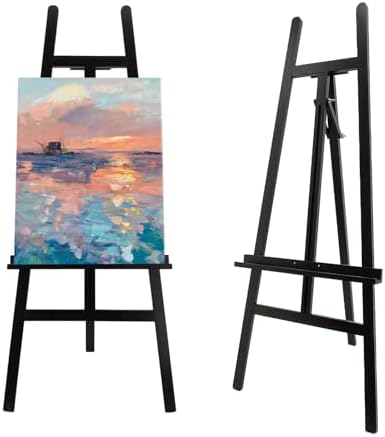 Large Black Wooden Easel Stand for Sign, A-Frame Painting Easel