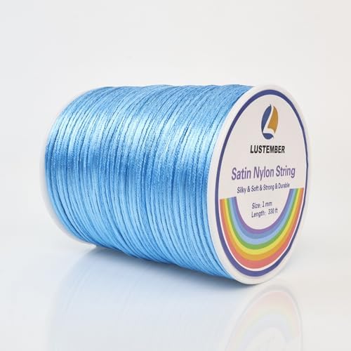 LUSTEMBER 330 Feet Satin Nylon String, 1 mm Silky Smooth Durable Nylon Cord for Jewelry Making, Bracelets, Beading, Necklaces, Macrame, Kumihimo, Rattail, and Chinese Knot Craft