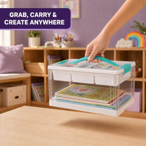 EcoNexa 24 QT Craft Organizers and Storage with Tray, 1 Pack | Craft Storage Box for Art Supplies, Removable Tray for Easy Sorting, Interactive Building Surface, Stores Bricks, Craft Materials