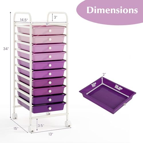 COSTWAY 10-Drawer Rolling Storage Cart, Utility Mobile Trolley