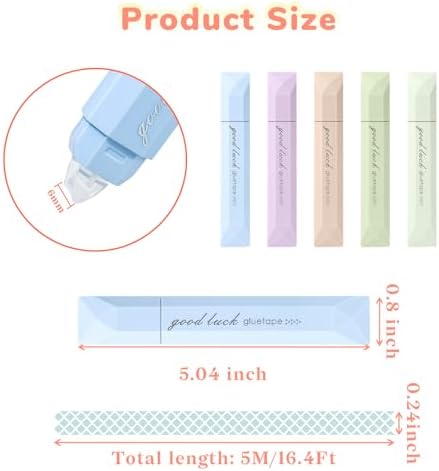 Temiary 5Pcs Glue Tape, Double Sided Tape Pen for Scrapbook, Multicolor
